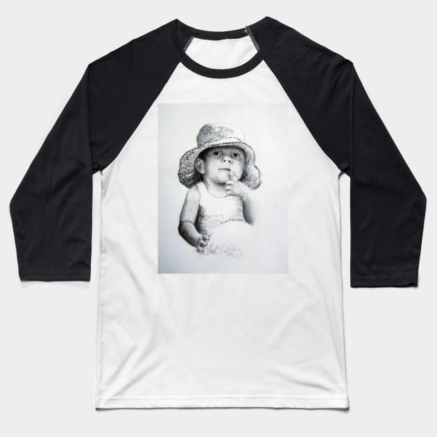 Child in Hat  - Drawing by Avril Thomas - Adelaide Artist Baseball T-Shirt by AvrilThomasart